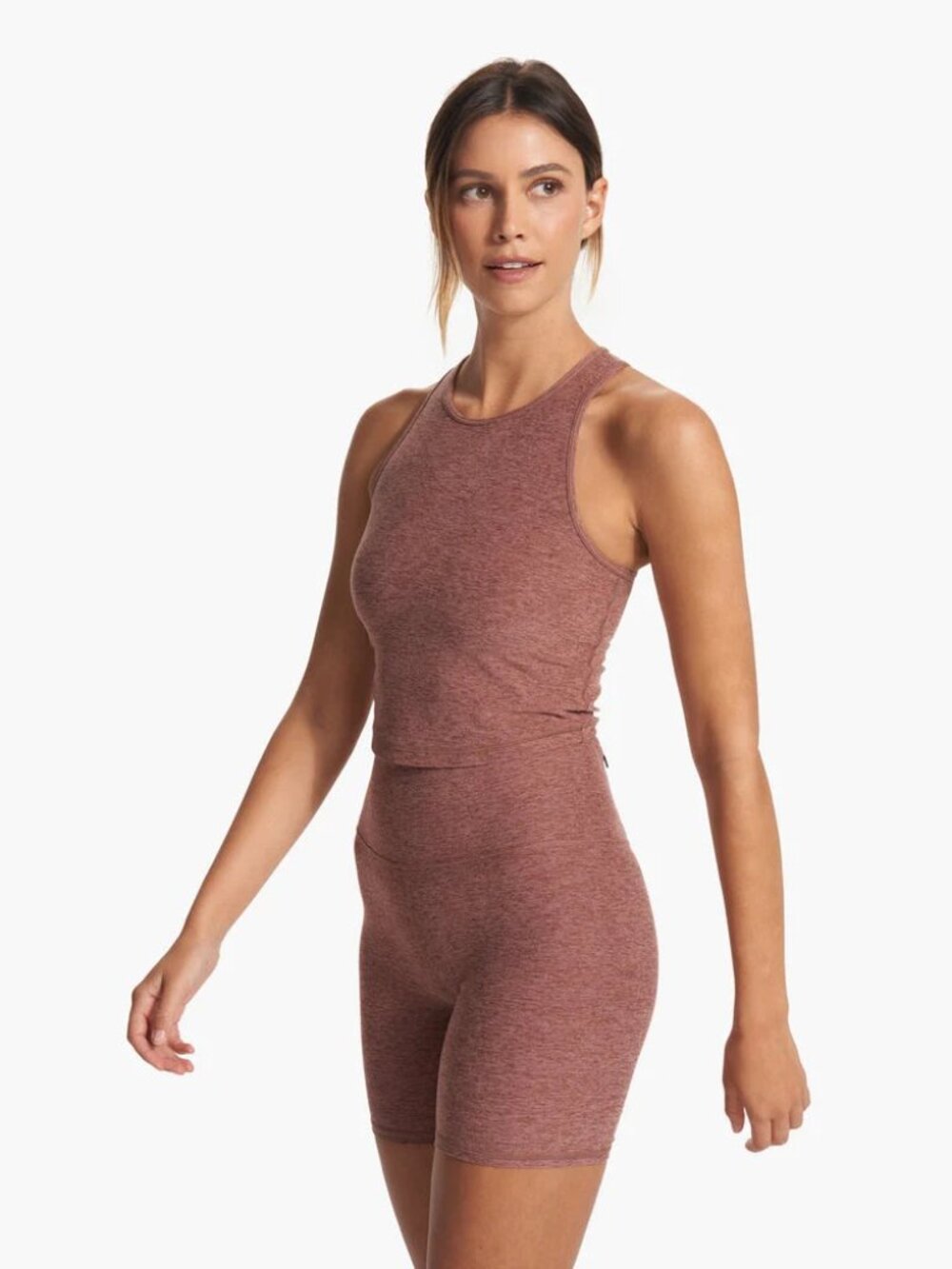 Vuori Women's Elevation Plyo Tank Desert Rose Heather or Hazelnut Heather